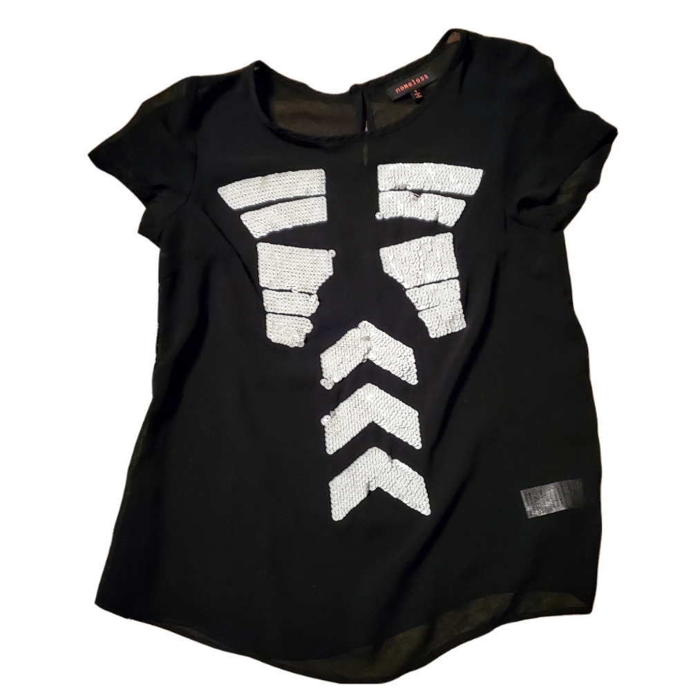 NAMELESS Short Sleeve Mesh and Sequin Top S